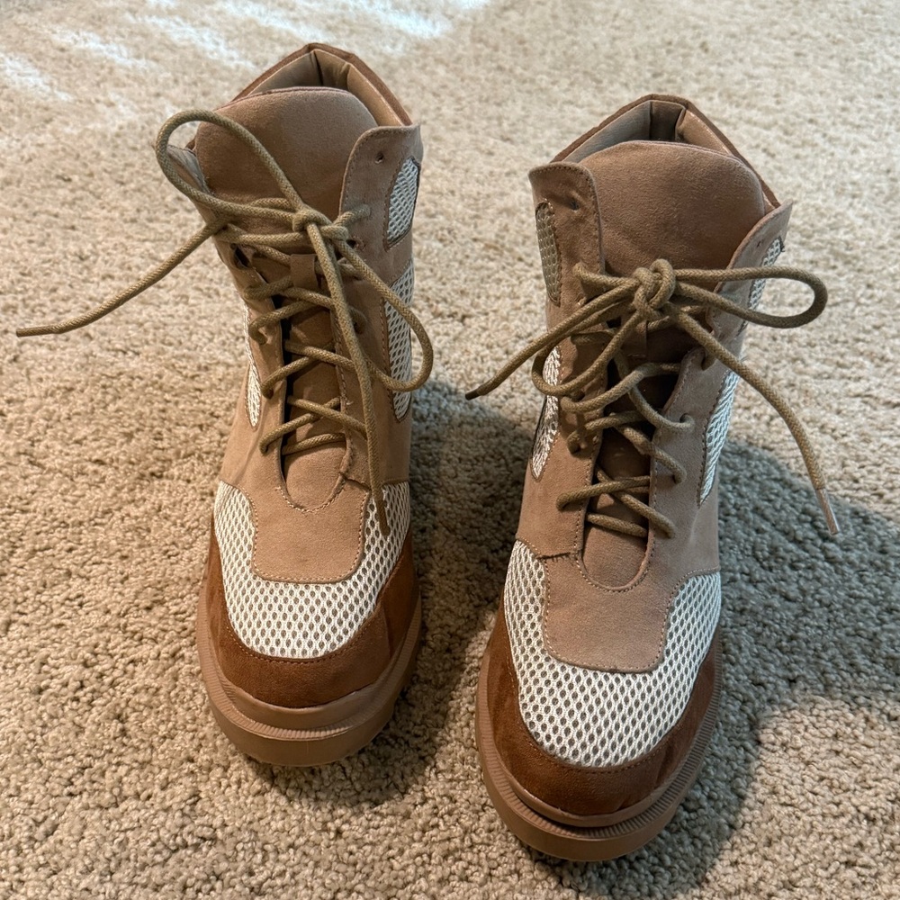 Dolls Kill Tan and White Combat Boots